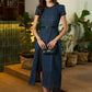 Classy Blue Cotton checkered long one piece dress with Slit