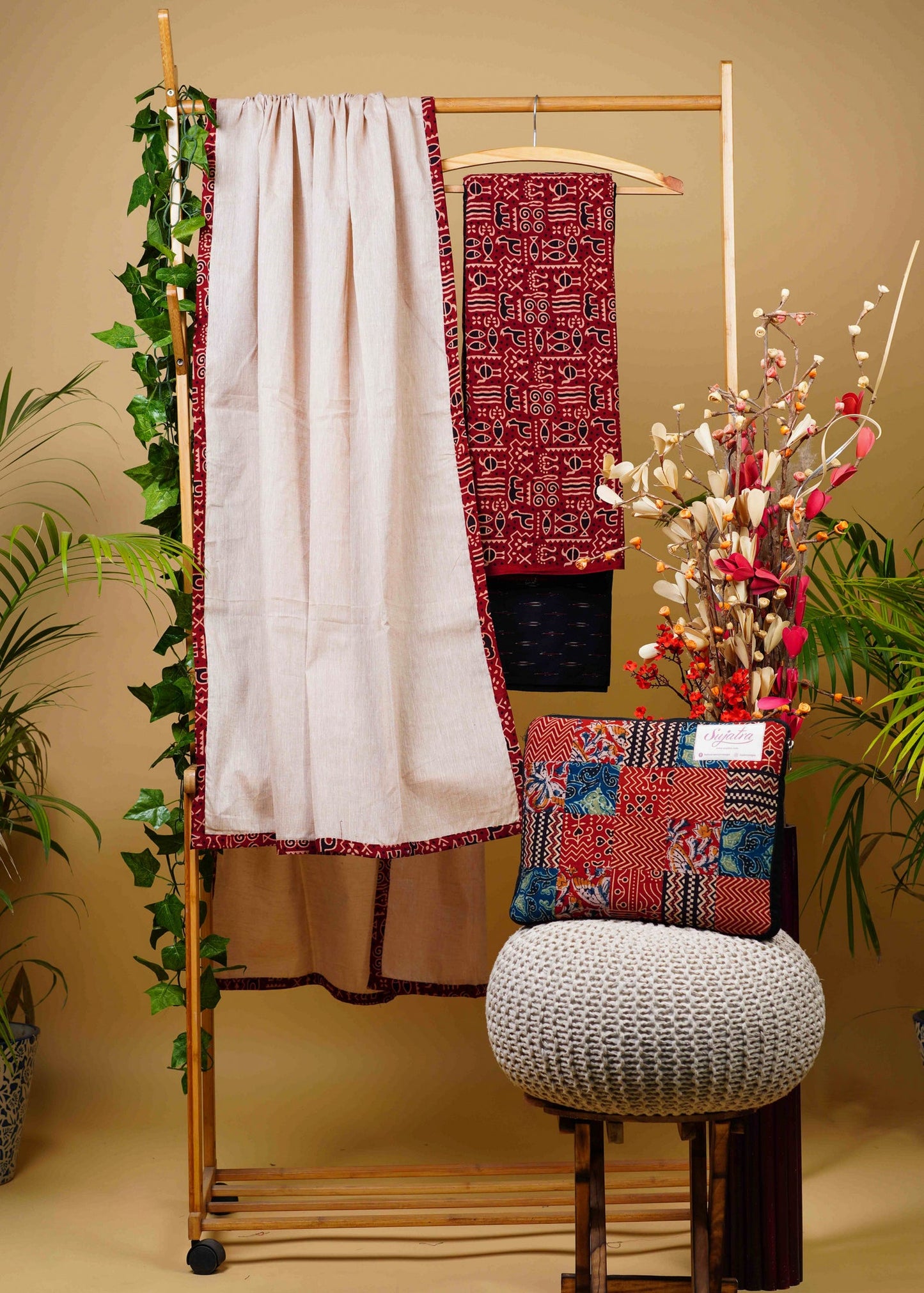 Classy Cotton Ikat Combination Suit Set with Chanderi Dupatta