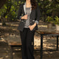 Smart black cotton striped formal blazer with grey combination and optional cotton inner
