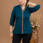 Trendy Teal Cotton embroidered Lace top