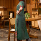 Classy green striped kurta with ikat border Pant optional