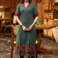Classy green striped kurta with ikat border Pant optional
