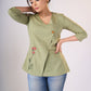 Smoke green cotton top with one-side embroidery