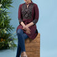 Elegant wine cotton tunic with ajrakh combination yoke