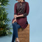 Elegant wine cotton tunic with ajrakh combination yoke