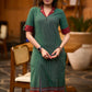 Classy green striped kurta with ikat border Pant optional