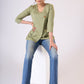 Smoke green cotton top with one-side embroidery