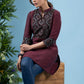 Elegant wine cotton tunic with ajrakh combination yoke
