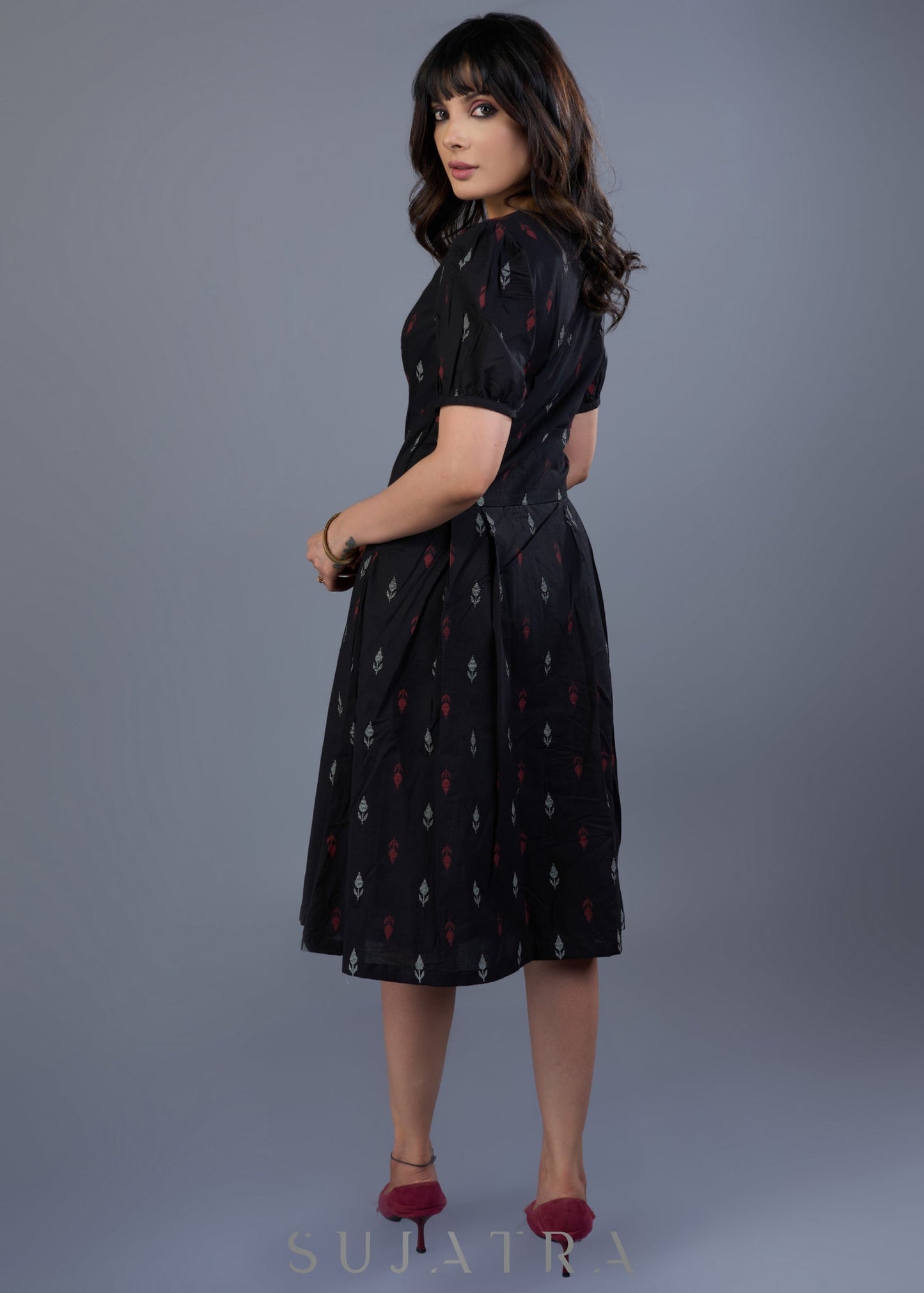 Smart Black Cotton Printed Dress