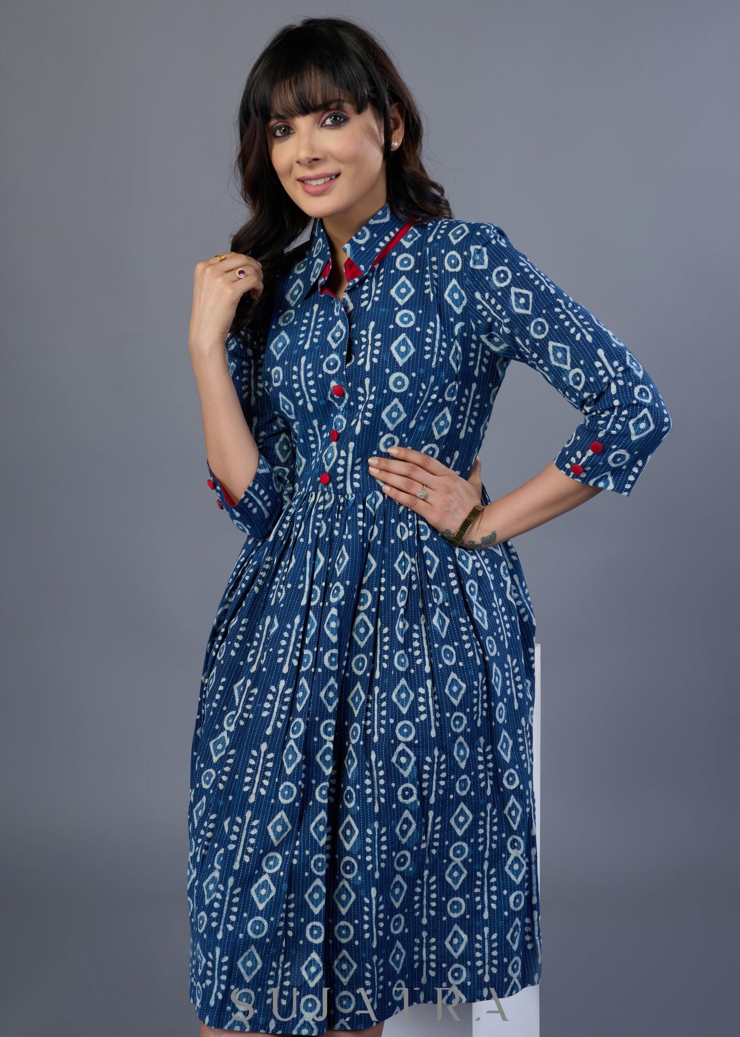 Trendy Indigo Cotton Dress