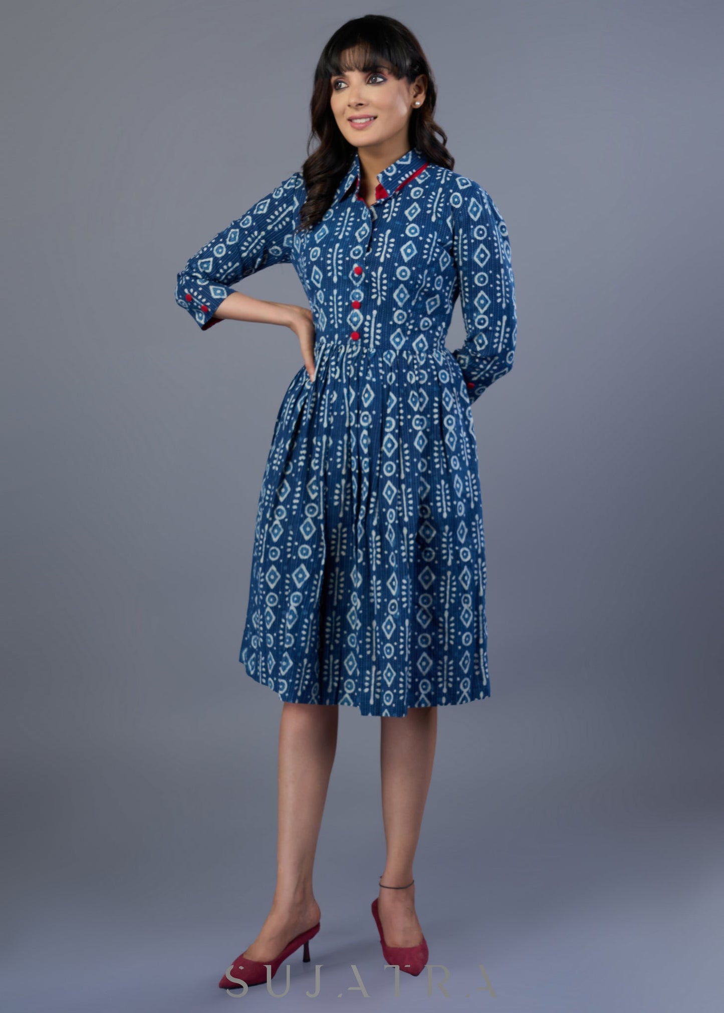 Trendy Indigo Cotton Dress