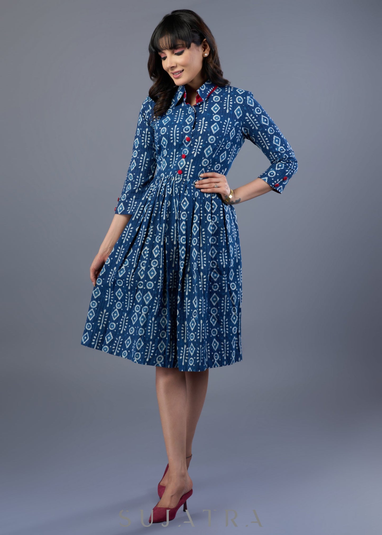 Trendy Indigo Cotton Dress