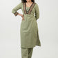 Pale Pista Cotton Kurta With Embroidered Lace In The Yoke - Pant Optional