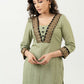 Pale Pista Cotton Kurta With Embroidered Lace In The Yoke - Pant Optional