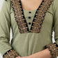 Pale Pista Cotton Kurta With Embroidered Lace In The Yoke - Pant Optional