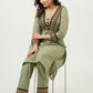 Pale Pista Cotton Kurta With Embroidered Lace In The Yoke - Pant Optional