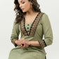 Pale Pista Cotton Kurta With Embroidered Lace In The Yoke - Pant Optional
