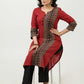 Casual Maroon Cotton Ajrak Combination Kurta - Pant Optional