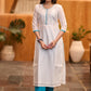 Elegant White chanderi kurta with gold sequence & blue detaling pant optional