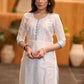 Elegant White chanderi kurta with gold sequence & blue detaling pant optional