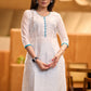 Elegant White chanderi kurta with gold sequence & blue detaling pant optional