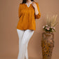 Stylish Mustard Rayon gathered top in bandhani print