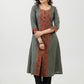 Casual Grey Cotton Ajrakh Combination Kurta - Pant Optional