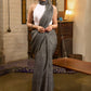 Stylish grey cotton plain saree with tassels