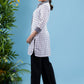 Stylish shirt style ivory cotton tunic with ikat highlights