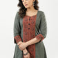 Casual Grey Cotton Ajrakh Combination Kurta - Pant Optional