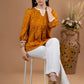 Stylish Mustard Rayon gathered top in bandhani print