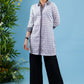 Stylish shirt style ivory cotton tunic with ikat highlights