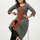 Casual Grey Cotton Ajrakh Combination Kurta - Pant Optional