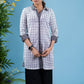 Stylish shirt style ivory cotton tunic with ikat highlights