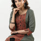 Casual Grey Cotton Ajrakh Combination Kurta - Pant Optional