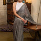 Stylish grey cotton plain saree with tassels