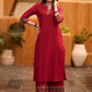 Casual Maroon cotton kurta with Ajrakh detaling - Pant optional