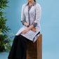 Stylish shirt style ivory cotton tunic with ikat highlights