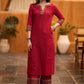 Casual Maroon cotton kurta with Ajrakh detaling - Pant optional