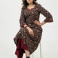 Stylish Black Ajrak Cotton A Line Kurta With Stone Highlights Along Neck - Palazzo Optional