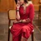 Casual Maroon cotton kurta with Ajrakh detaling - Pant optional