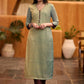 Elegant green Shaded kurta with contrast brown detaling Pant optional
