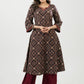 Stylish Black Ajrak Cotton A Line Kurta With Stone Highlights Along Neck - Palazzo Optional