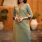 Elegant green Shaded kurta with contrast brown detaling Pant optional