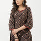Stylish Black Ajrak Cotton A Line Kurta With Stone Highlights Along Neck - Palazzo Optional