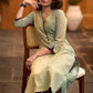 Elegant green Shaded kurta with contrast brown detaling Pant optional