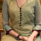 Elegant green Shaded kurta with contrast brown detaling Pant optional
