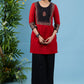 Classic red cotton tunic with ajrakh combination yoke highlighted with applique motif