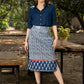 Trendy cotton indigo combination fitted skirt with optional navy blue rayon shirt