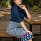 Trendy cotton indigo combination fitted skirt with optional navy blue rayon shirt